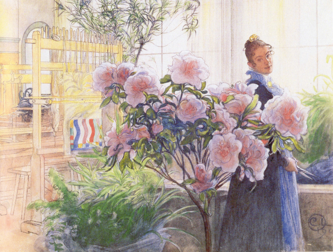 カール・ラーション「アザレアの花」（1906年 水彩 ティールスカ・ギャラリー所蔵 ）※画像写真の無断転載を禁じます。