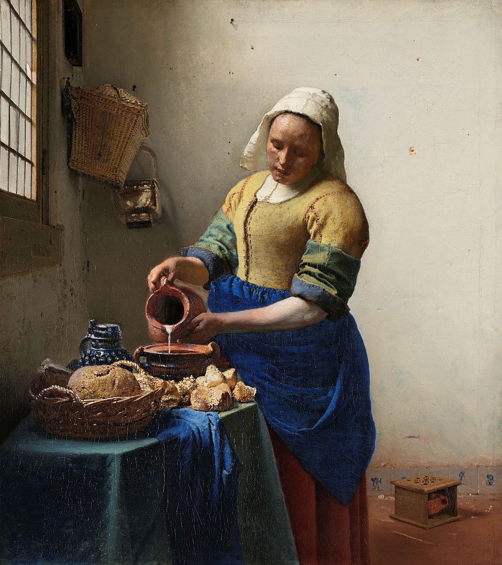 ヨハネス・フェルメール「牛乳を注ぐ女」（1658年-1660年頃　〈アムステルダム国立美術館〉Rijksmuseum. Purchased with the support of the Vereniging Rembrandt, 1908）