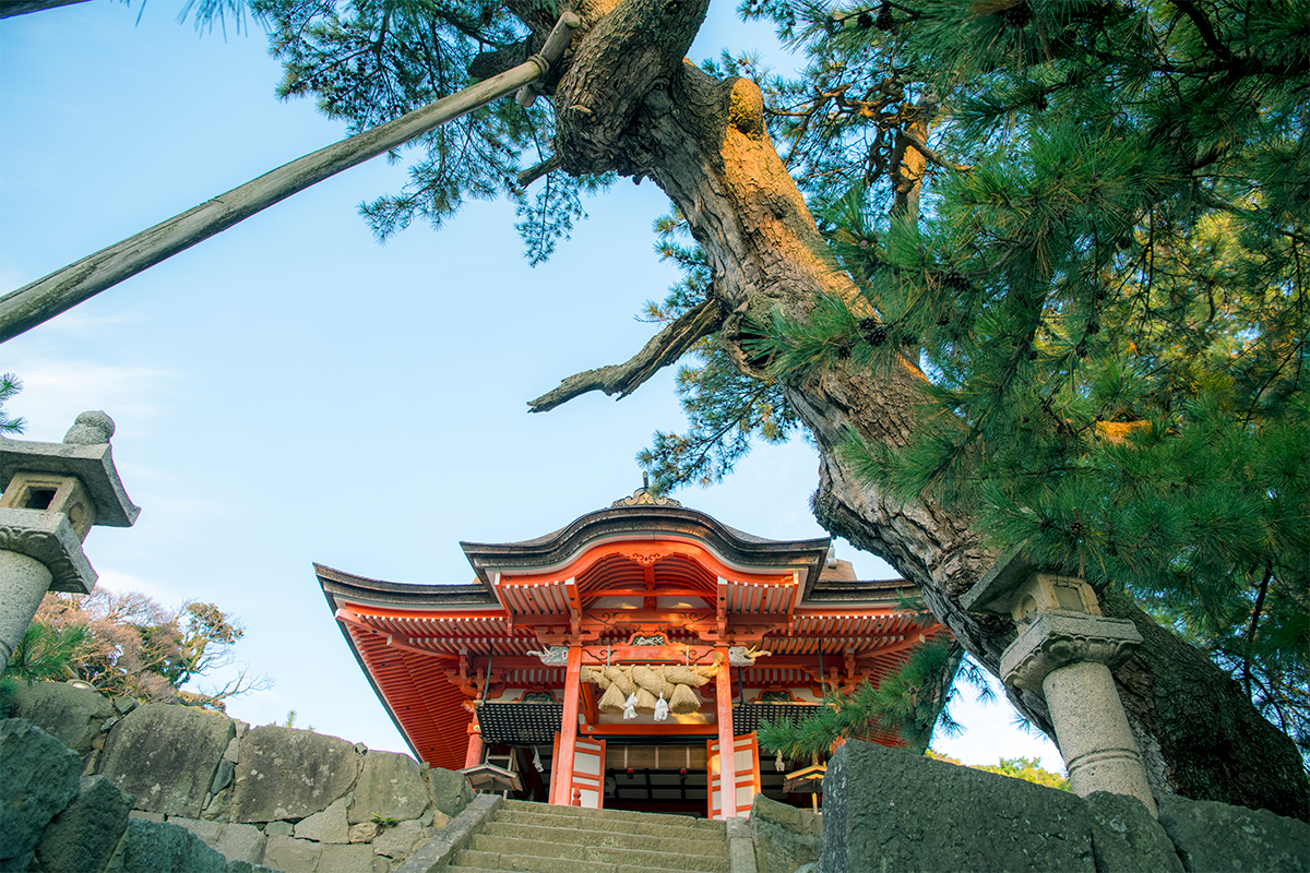 社殿は出雲地方には珍しい極彩色の権現造。徳川家光の命で寛永年間に完成したもので、日光東照宮に通じる絢爛さがある。