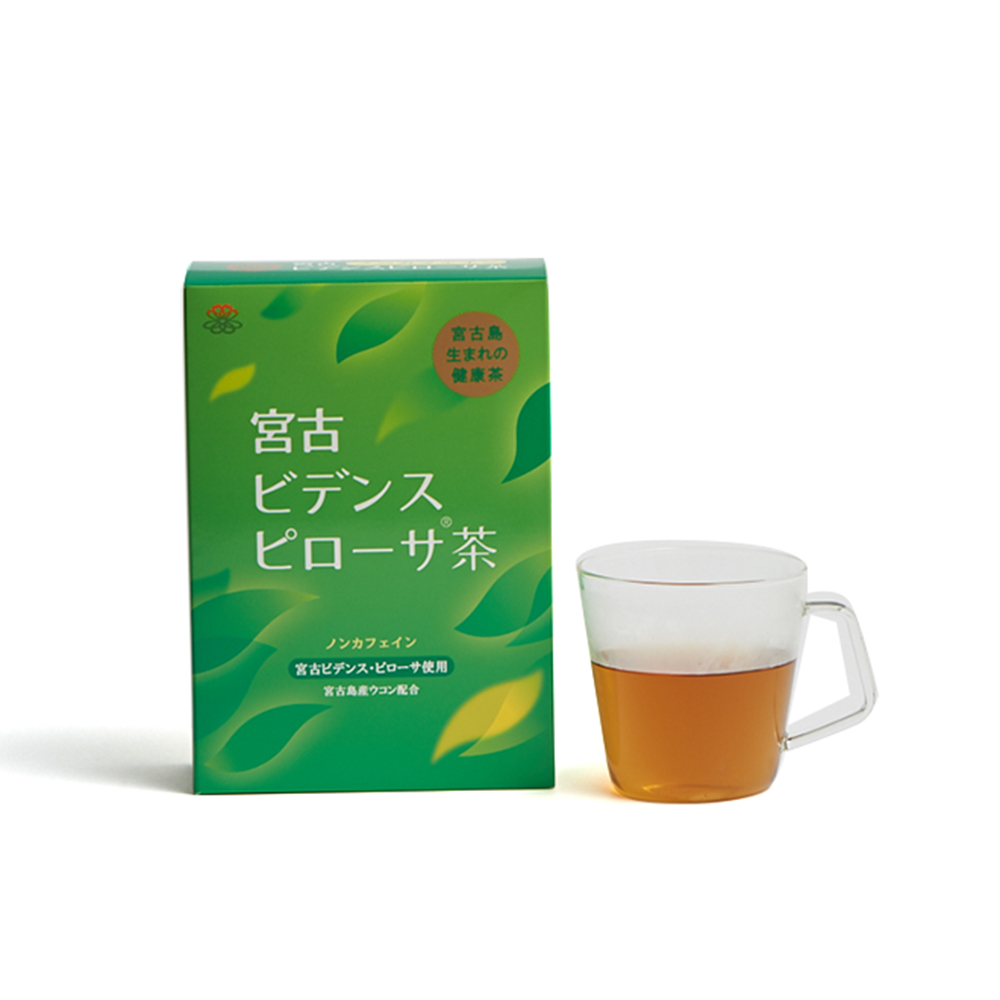 「宮古ビデンスピローサ茶」30袋入り 4,000円。「花粉症を和らげたり、飲む日焼け止め効果を狙えるお茶。」