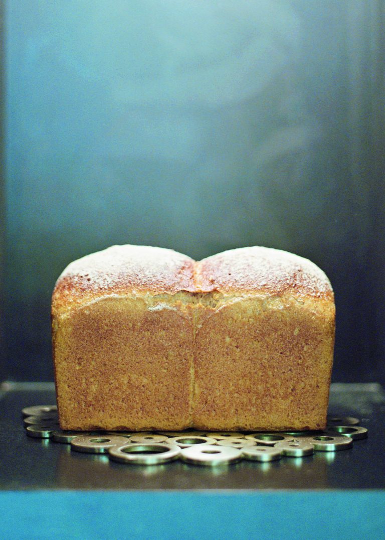「カンパーニュの食パン」700円のうつくしい形、焼き色。洋梨から起こした自家培養発酵種を使用。発酵が織りなすフルーティな香りが特徴。かみしめるごとに小麦の香り。