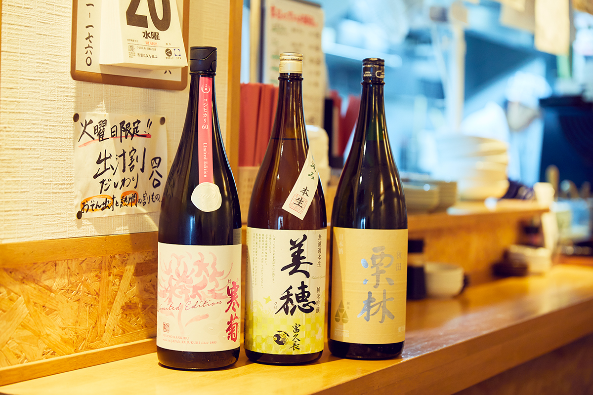 春のオススメ日本酒。左から「寒菊」「美穂」「栗林」。