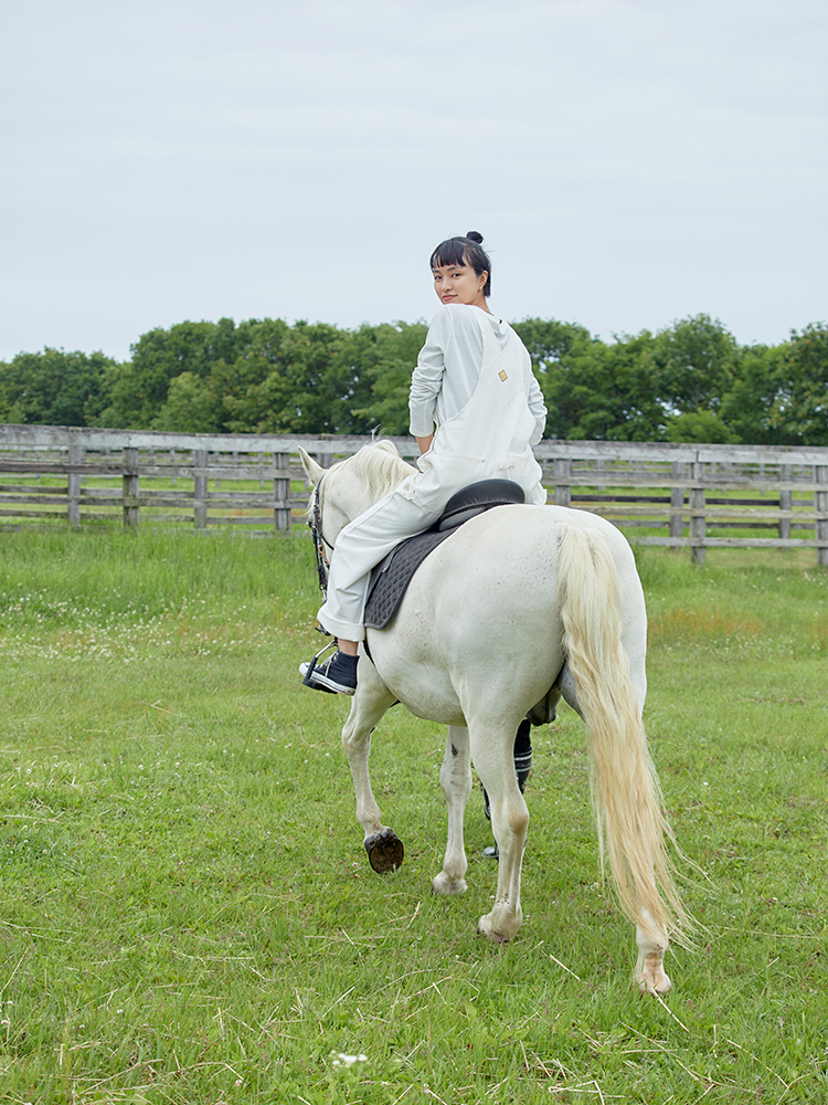 端正な白い馬の名は「コギンジ」。リピッツァナーという品種で、優しくてとてもお利口。