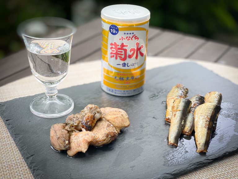 「ふなぐち菊水一番しぼり」と「鹿児島県産 赤鶏さつま炭火焼」と「日本近海穫り ハバネロサーディン」 「ふなぐち菊水一番しぼり」と「鹿児島県産 赤鶏さつま炭火焼」と「日本近海穫り ハバネロサーディン」