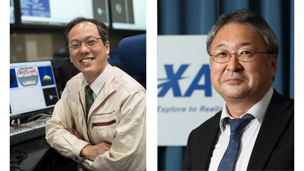 JAXA宇宙科学研究所 教授・はやぶさ2プロジェクト プロジェクトマネジャーの津田雄一氏（左）と、JAXA人事部長の岩本裕之氏（右）。