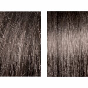 キメが整った髪の状態（右）とキメが整っていない髪の状態（左）のイメージ画像。髪のキメが整うだけで、まとまり感に圧倒的な差が。