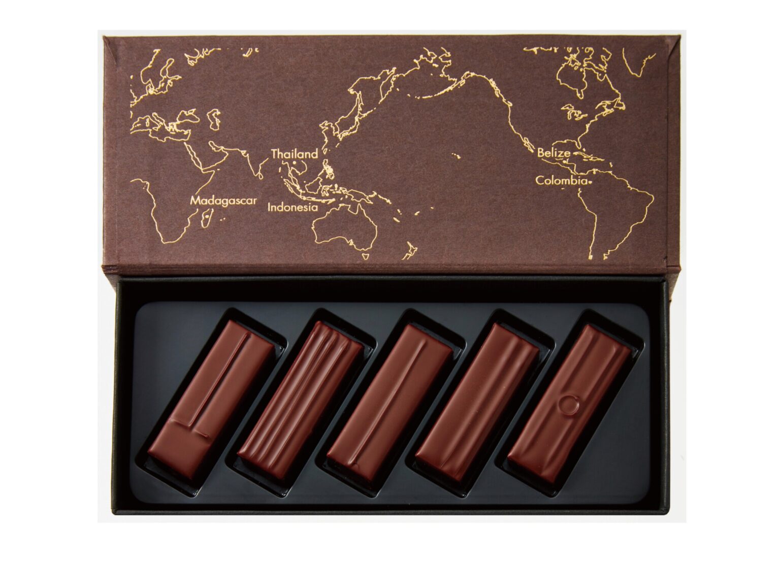 【Part1】マダガスカルやタイ、インドネシアなど、5カ国のカカオを使ったビーントゥボンボンショコラが1粒ずつセットに。〈プレスキル 
 ショコラトリー カカオエディション〉の「テロワールショコラ」5個入 2,484円（Web販売あり）