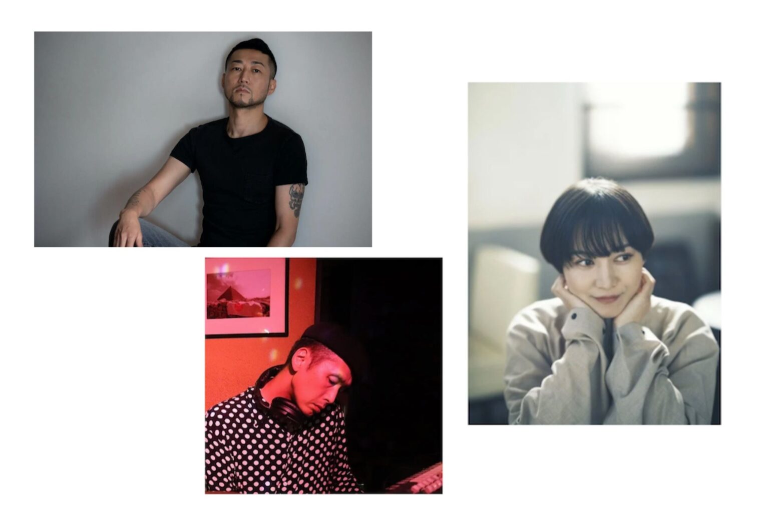 イベント登場予定のアーティスト。上：DJ/サウンドプロデューサーのDJ HASEBE、下：青野賢一、右：ナツ・サマー