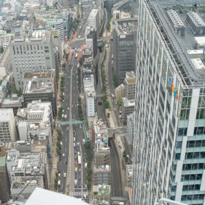 暗渠から地上に出た渋谷川も上から見えます。