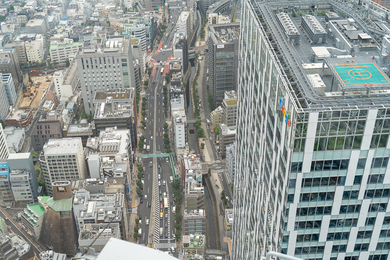 暗渠から地上に出た渋谷川も上から見えます。