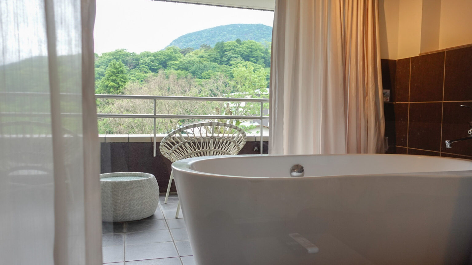箱根の大自然を眺めながら楽しめる露天風呂付きのツインルーム。