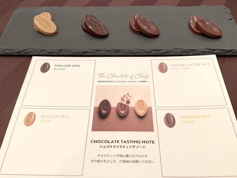 チョコレートは右から、「バイべ・ラクテ」「キダヴォア」「マンジャリ」「ドゥルセ」。