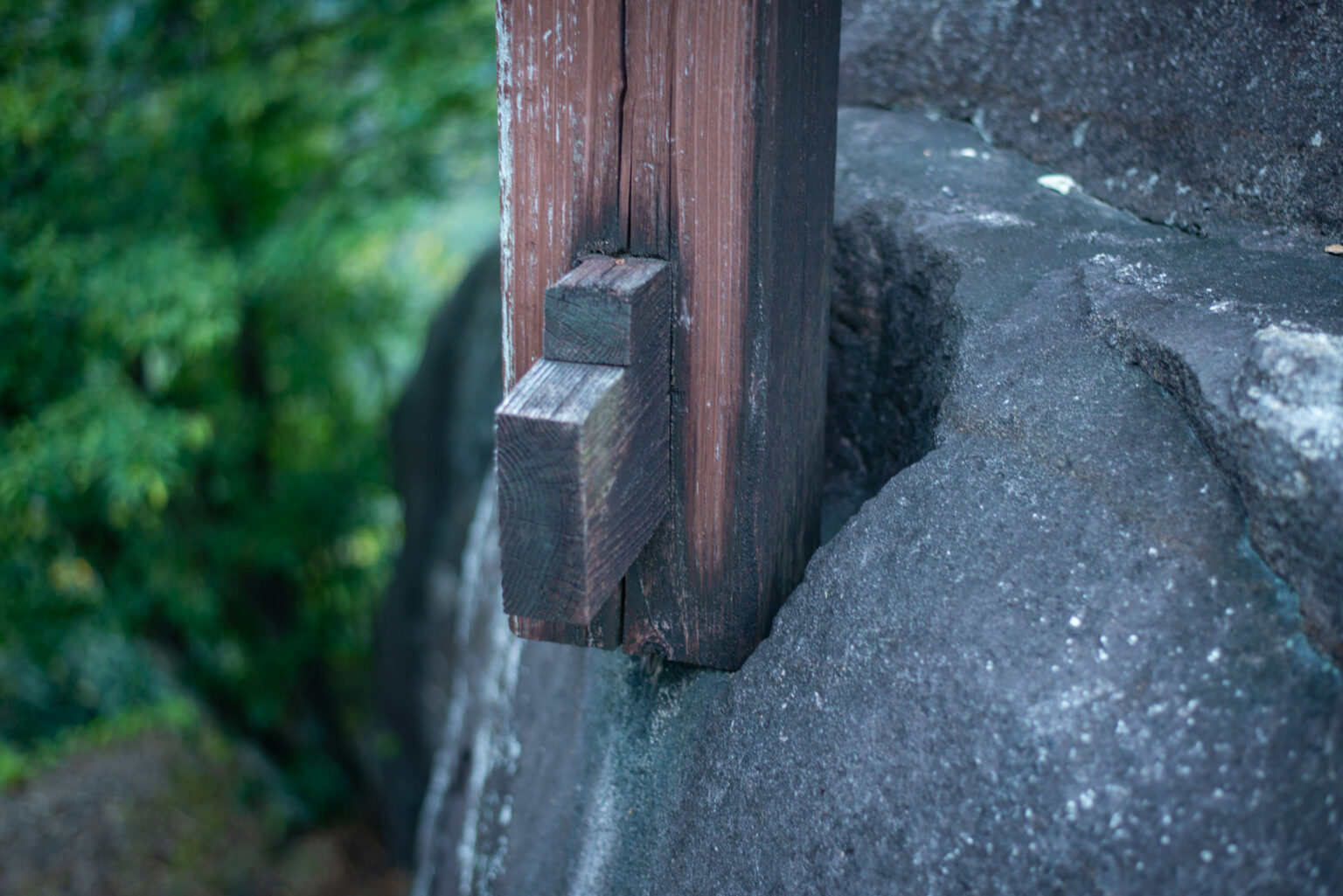 高森山の頂上にある〈天守展望台〉は、天守の柱があった穴を再利用して組まれています。