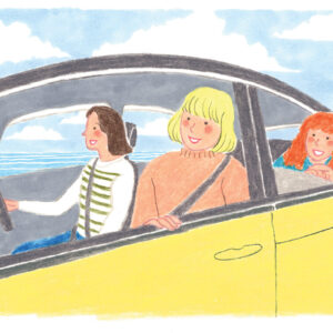 女性3人がドライブをしているイラスト