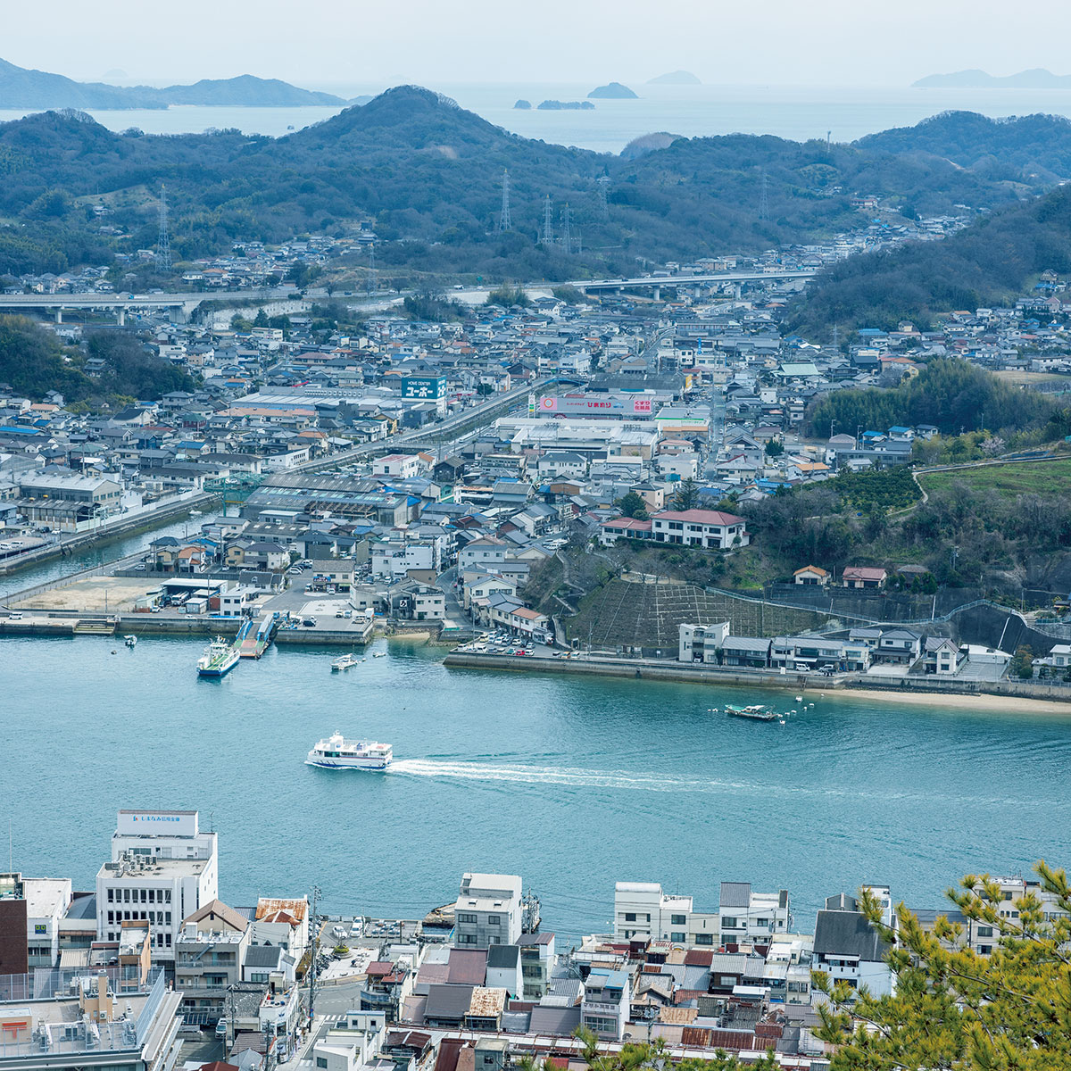 瀬戸内海に面した港町・尾道。町の中心に“海の川”尾道水道が通るのどかな景色は日本遺産にも認定されている。対岸に見える向島には日に何度も渡船が往来する。