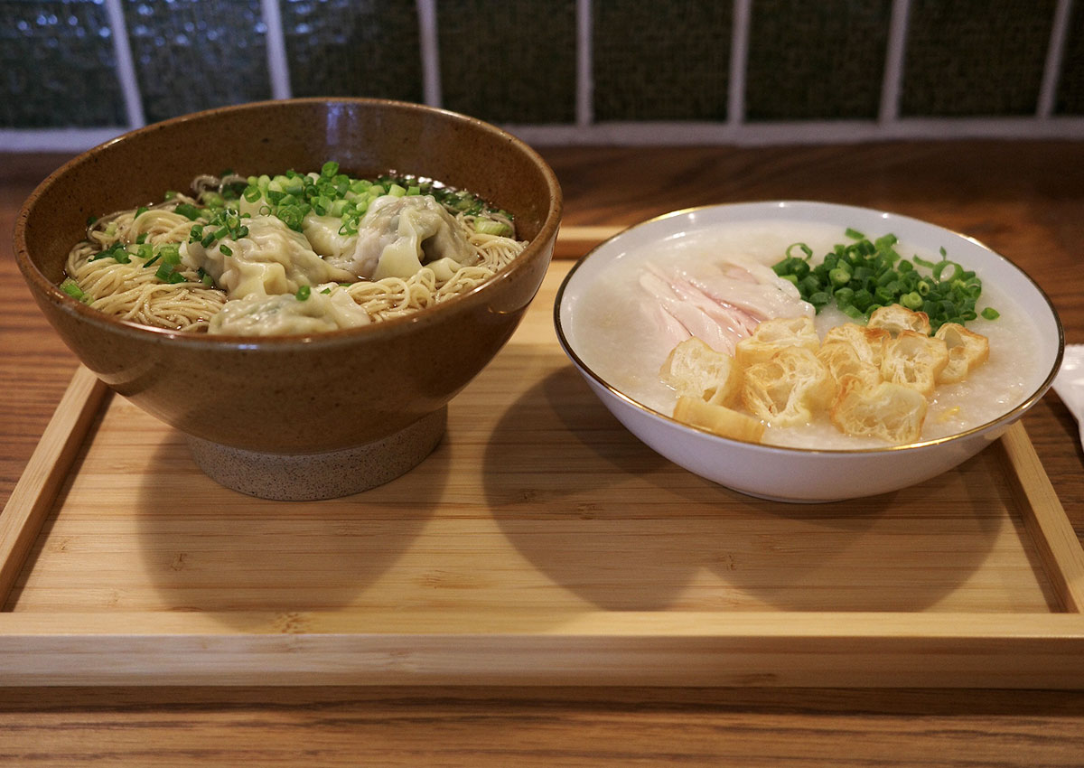 海老ワンタン汁麺＆干し貝柱の香港粥のセット、超満足セット。