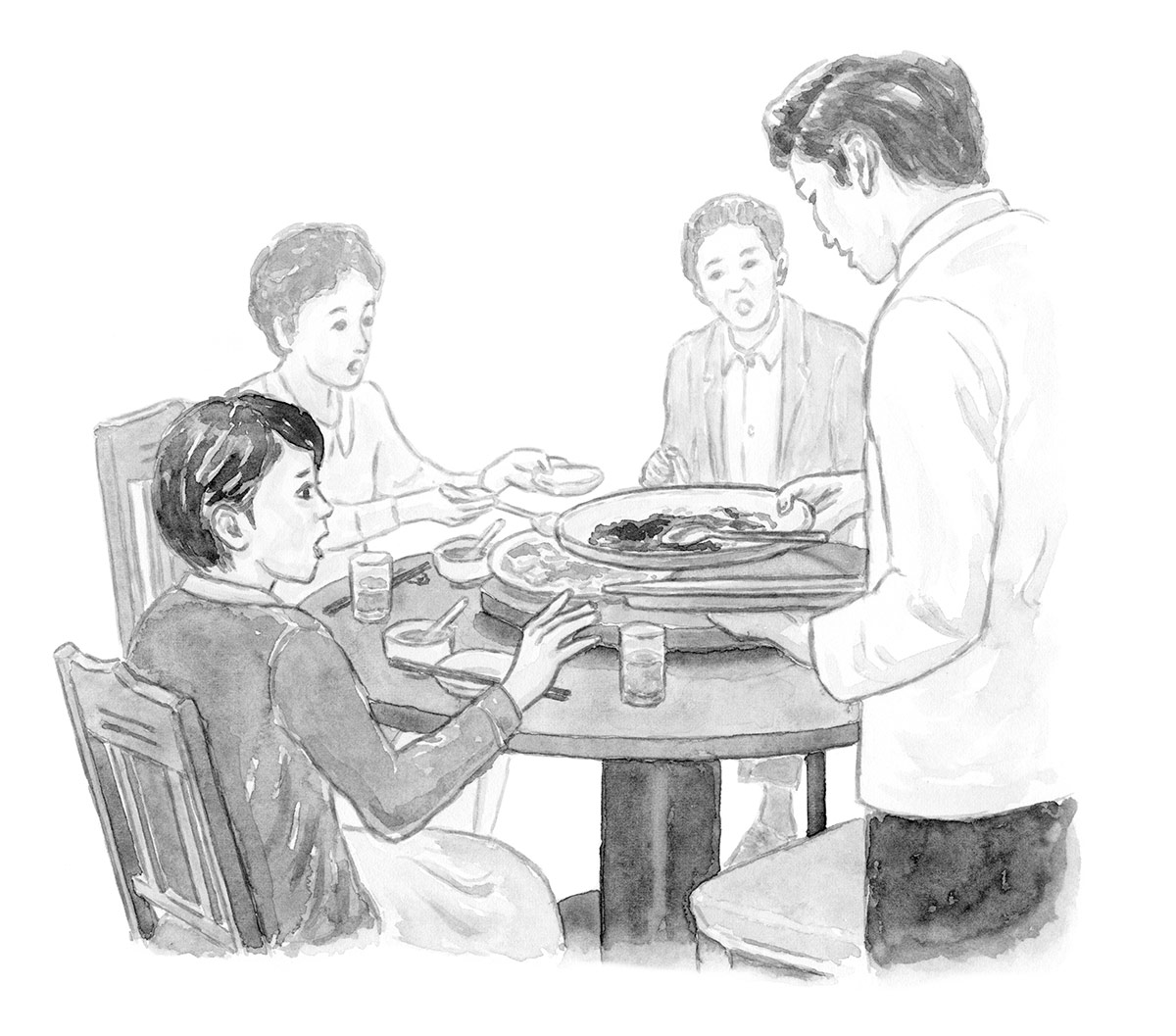 1960s　増刷通知が来ると中華の円卓を家族で囲んだ。

家族では中華料理屋や寿司屋によく行った。わがままを言える人とおいしいものを食べるのが、父の一番のごちそうだった。思い通りにならないと不機嫌に……。