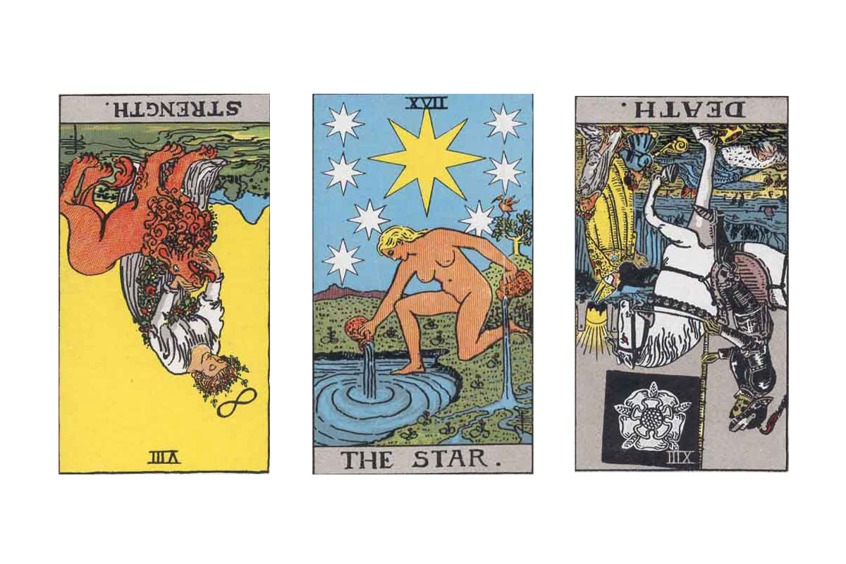 左から：力、星、死神のカード