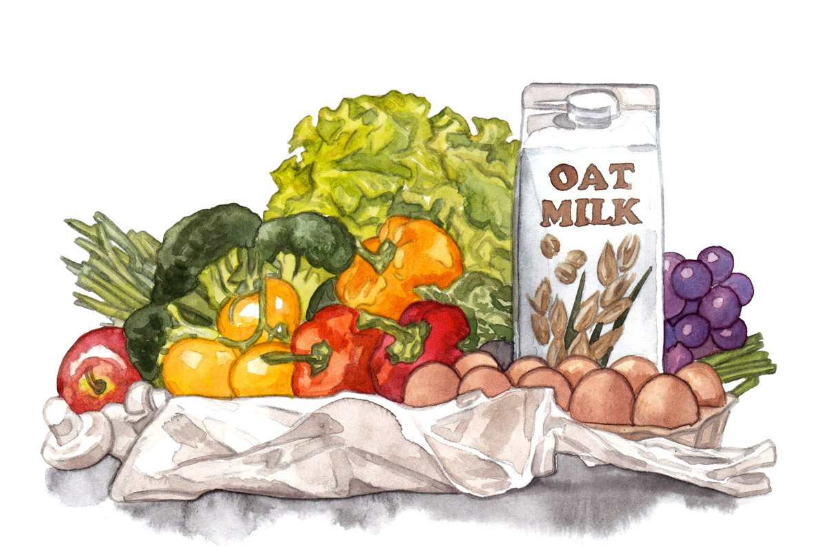 エシカルな野菜果物、卵のイラスト