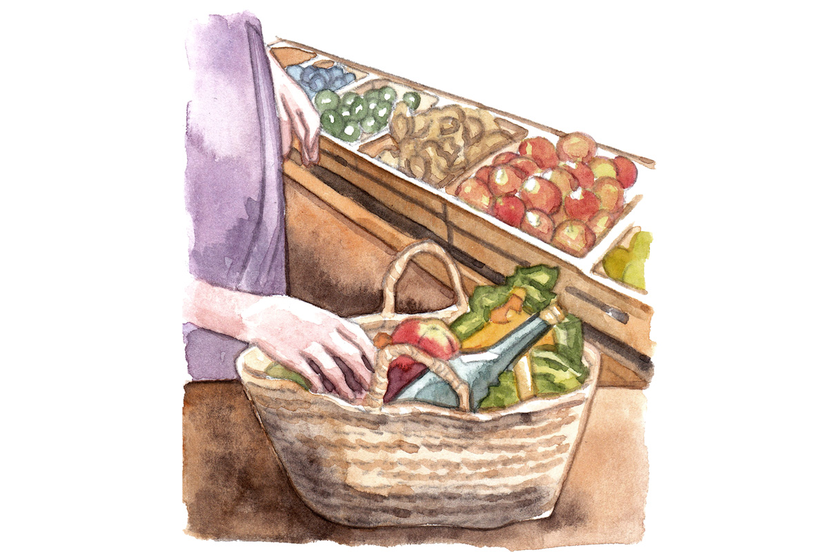 ローカルスーパーでの買い物のイメージイラスト