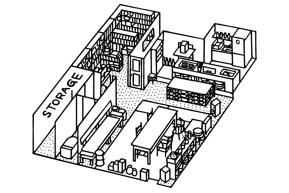 正方形に近い55平米の空間だが、階段から続く入口で区切られた一角を、ワークスペースとして活用している。トイレの奥の小さな空間は、その昔は二つ目のトイレだったが、今は収納に。 正方形に近い55平米の空間だが、階段から続く入口で区切られた一角を、ワークスペースとして活用している。トイレの奥の小さな空間は、その昔は二つ目のトイレだったが、今は収納に。
