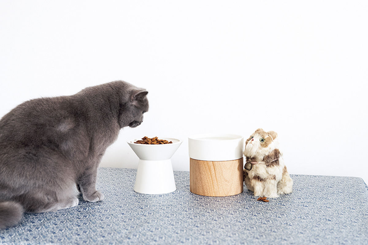 おしゃれな猫グッズ 〈&CAT〉 FOOD & WATER BOWL SET/絹