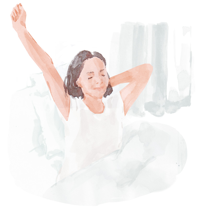 朝気持ちよく起きている女性のイラスト