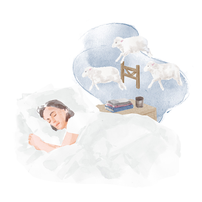 ベッドで眠る女性のイラスト