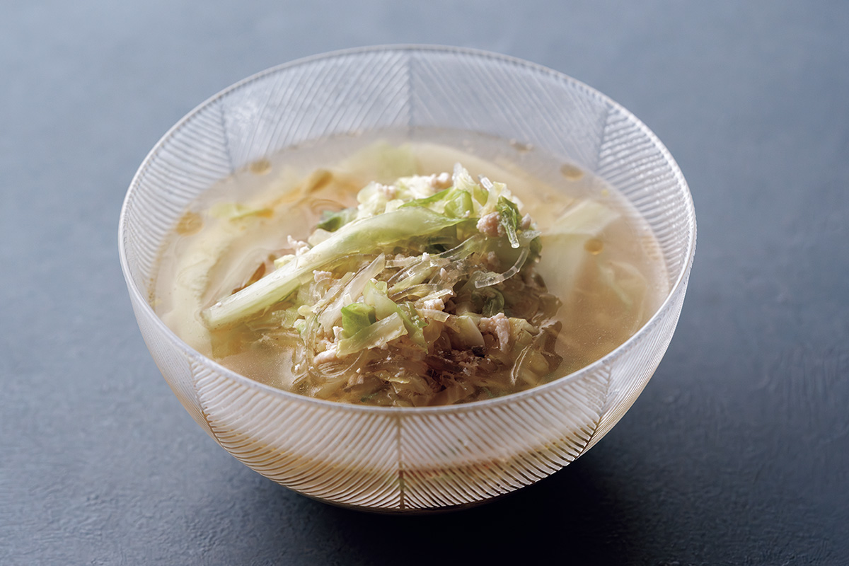 「キャベツと春雨のスープ」　レシピ