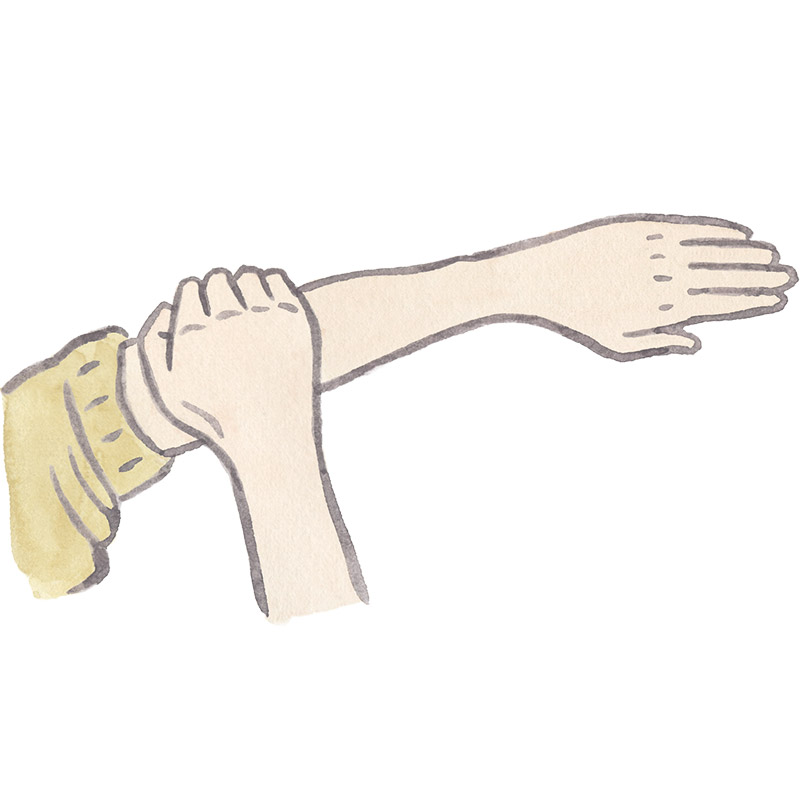 手だけではなく、腕全体を優しくさする。