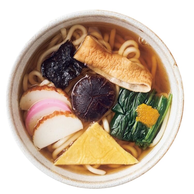 しっぽくの具材は地域によって異なり、こちらでは京都らしい甘く炊いた椎茸、かまぼこ、薄焼き卵、麩などがのっている。900円。 しっぽくの具材は地域によって異なり、こちらでは京都らしい甘く炊いた椎茸、かまぼこ、薄焼き卵、麩などがのっている。900円。