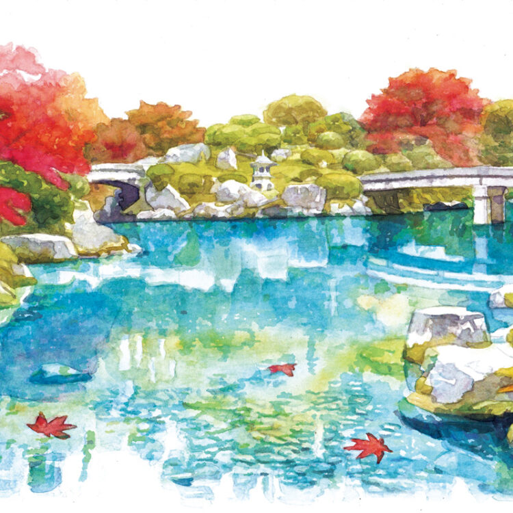 池泉式庭園のイラスト 池泉式庭園のイラスト